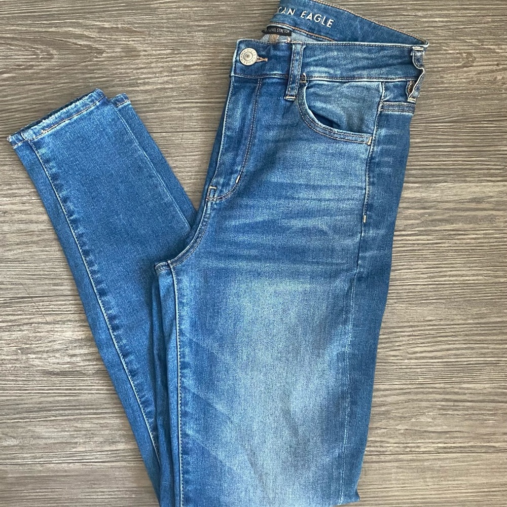 AE denim blue high rise skinny jegging